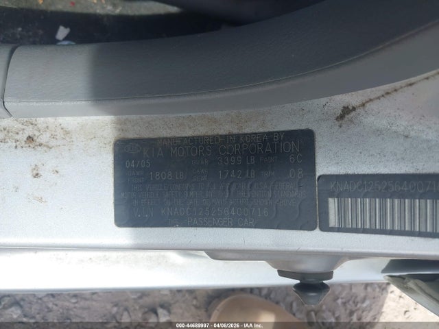 Aukcja sprzedaży 2005 Kia Rio, vin: KNADC125256400716, numer aukcji: 44689997