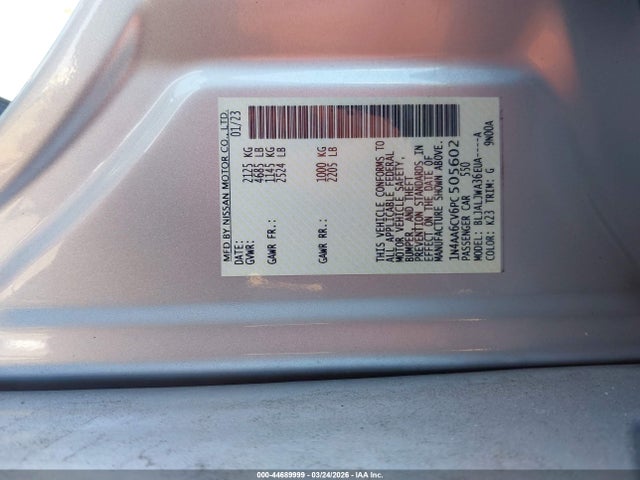 Nissan Maxima Sv Xtronic Cvt 2023 1N4AA6CV6PC505602 Image 9