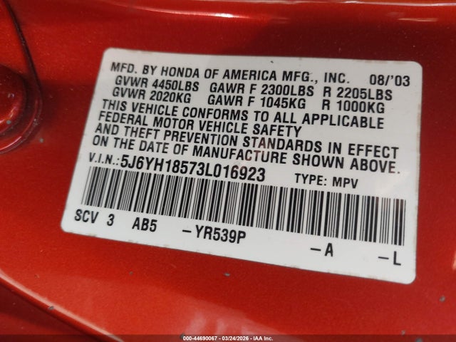 2003 HONDA ELEMENT 5J6YH18573L016923 Photo 8