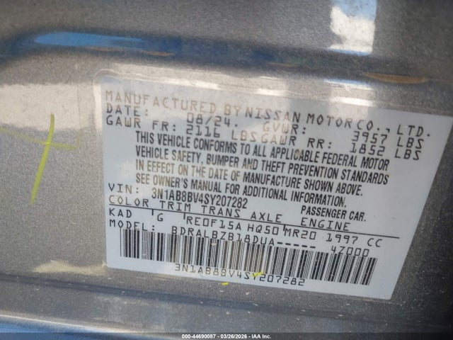 Продаж на аукціоні авто 2025 Nissan Sentra S, vin: 3N1AB8BV4SY207282, номер лоту: 44690087