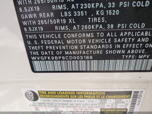 2012 VOLKSWAGEN TOUAREG WVGFK9BP8CD003188 Photo 8