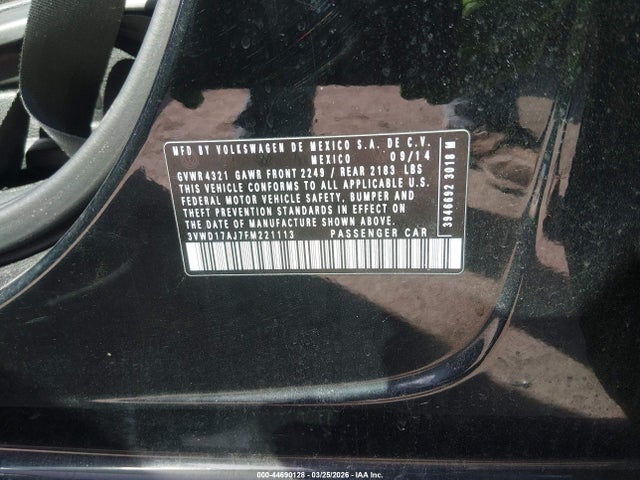 Продаж на аукціоні авто 2015 Volkswagen Jetta 1.8t Sport, vin: 3VWD17AJ7FM221113, номер лоту: 44690128