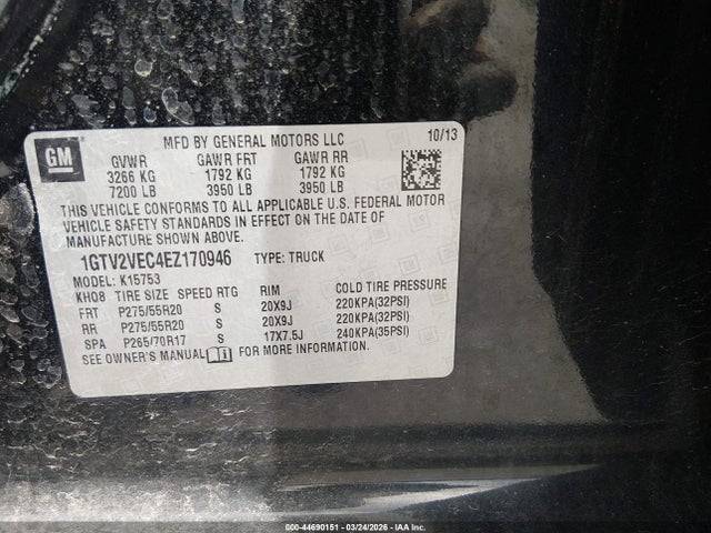 Aukcja sprzedaży 2014 Gmc Sierra 1500 Slt, vin: 1GTV2VEC4EZ170946, numer aukcji: 44690151