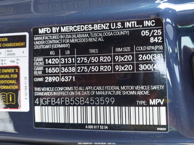 Продаж на аукціоні авто 2025 Mercedes-benz Gle 350 4matic, vin: 4JGFB4FB5SB453599, номер лоту: 44690167
