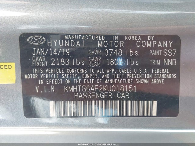 Продажа на аукционе авто 2019 Hyundai Veloster 2.0, vin: KMHTG6AF2KU018151, номер лота: 44690170