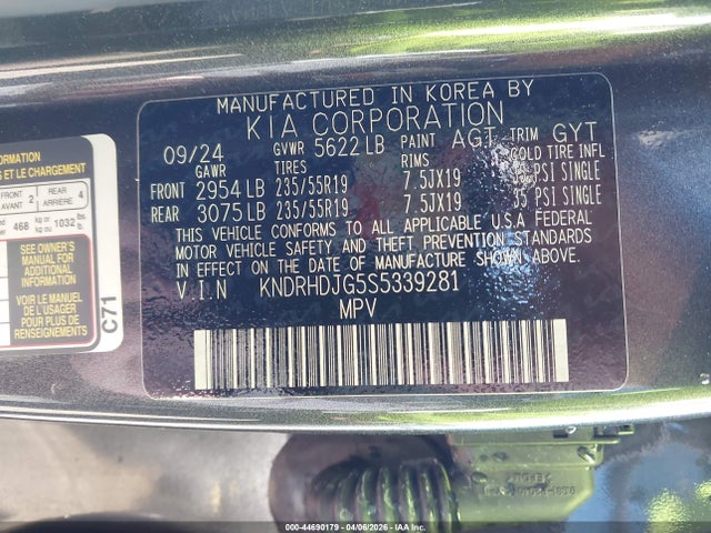 Продажа на аукционе авто 2025 Kia Sorento Hybrid Ex, vin: KNDRHDJG5S5339281, номер лота: 44690179