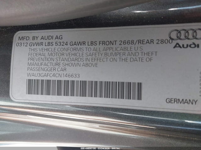Aukcja sprzedaży 2012 Audi A7 Premium, vin: WAU3GAFC4CN146633, numer aukcji: 44690186
