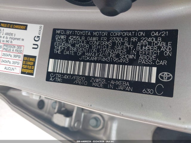 JTDKAMFP4M3195493 Toyota Prius Prime Le