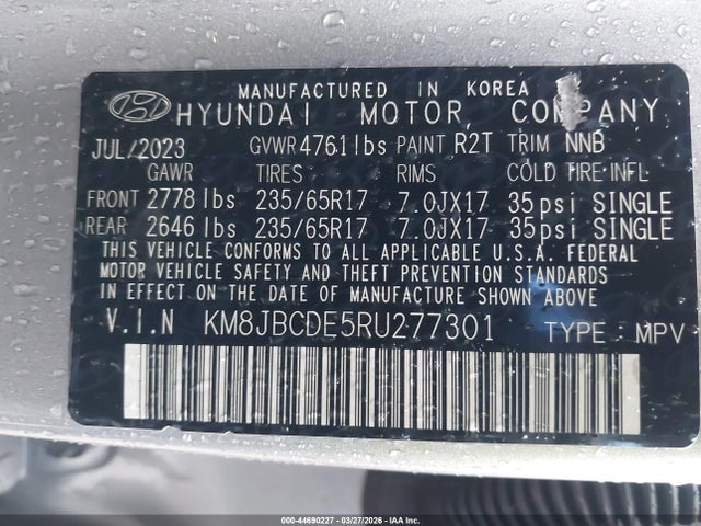 Продажа на аукционе авто 2024 Hyundai Tucson Sel, vin: KM8JBCDE5RU277301, номер лота: 44690227