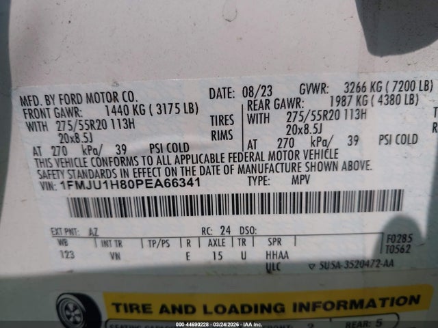 44690228 :رقم المزاد ، 1FMJU1H80PEA66341 vin ، 2023 Ford Expedition Xlt مزاد بيع