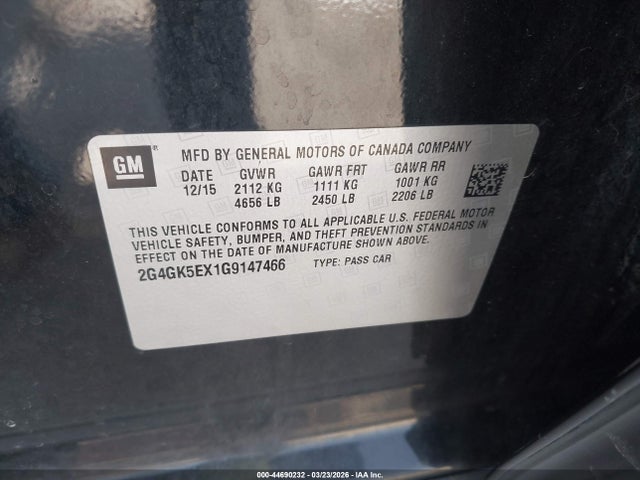 Продаж на аукціоні авто 2016 Buick Regal Turbo, vin: 2G4GK5EX1G9147466, номер лоту: 44690232