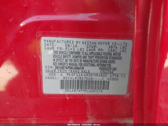 Nissan SENTRA SV 2019 3N1AB7AP9KL604478 Image 9