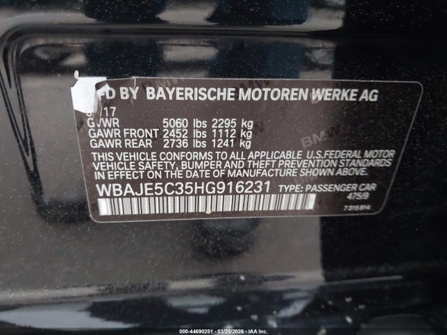 Aukcja sprzedaży 2017 Bmw 540i, vin: WBAJE5C35HG916231, numer aukcji: 44690251
