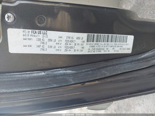 2016 Chrysler Town & Country Touring მანქანა იყიდება აუქციონზე, vin: 2C4RC1BG3GR231621, აუქციონის ნომერი: 44690269