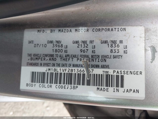 44690270 :رقم المزاد ، JM1BL1VF2B1366767 vin ، 2011 Mazda Mazda3 I Touring مزاد بيع