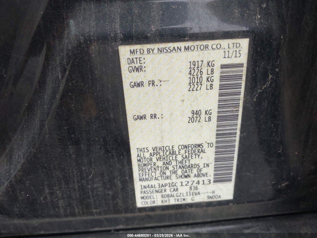 Продажа на аукционе авто 2016 Nissan Altima 2.5 S, vin: 1N4AL3AP1GC127413, номер лота: 44690281