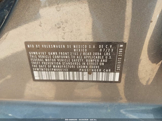 2023 Volkswagen Jetta 1.5t Se მანქანა იყიდება აუქციონზე, vin: 3VW7M7BU1PM060143, აუქციონის ნომერი: 44690285