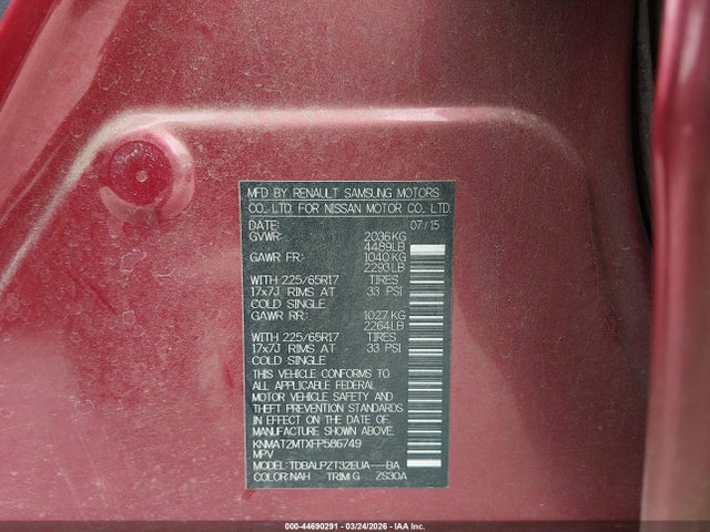Nissan ROGUE S 2015 KNMAT2MTXFP586749 Image 9