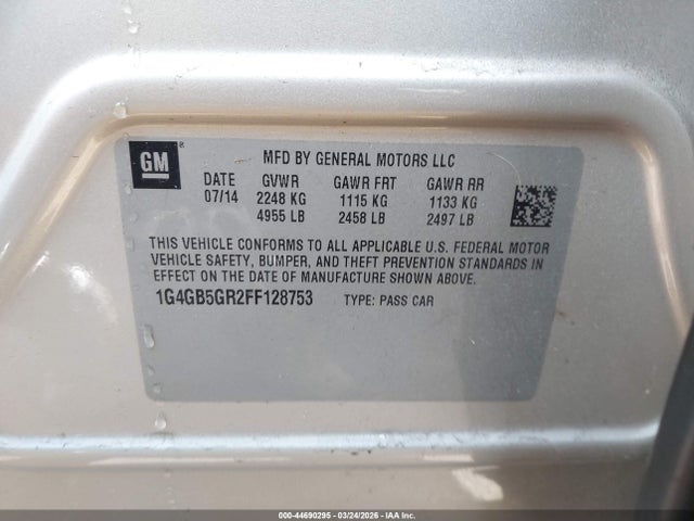 44690295 :رقم المزاد ، 1G4GB5GR2FF128753 vin ، 2015 Buick Lacrosse Leather مزاد بيع
