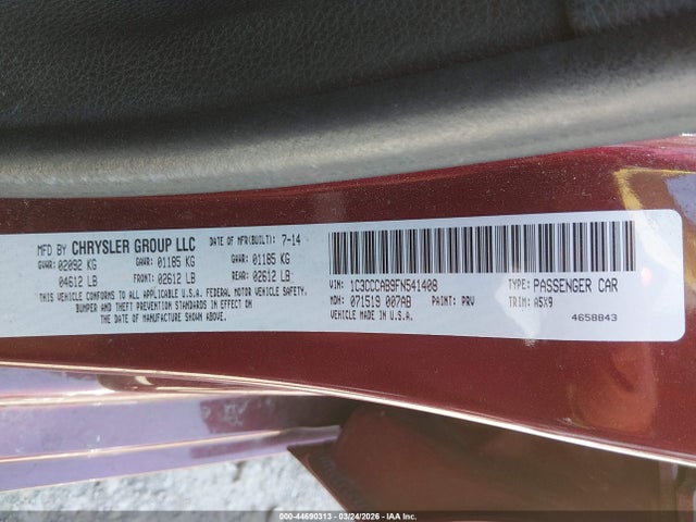 2015 Chrysler 200 Limited მანქანა იყიდება აუქციონზე, vin: 1C3CCCAB9FN541408, აუქციონის ნომერი: 44690313