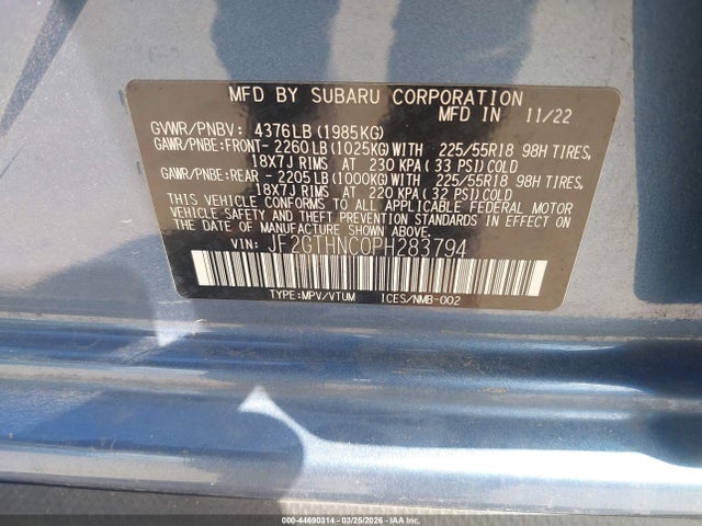 2023 Subaru Crosstrek Limited მანქანა იყიდება აუქციონზე, vin: JF2GTHNC0PH283794, აუქციონის ნომერი: 44690314