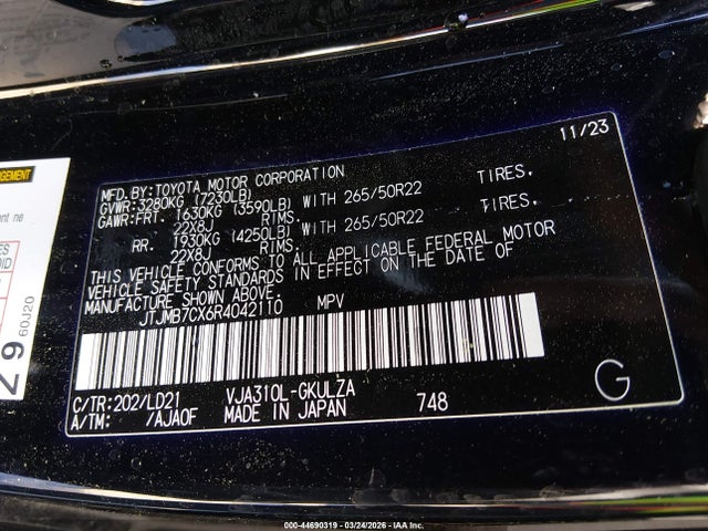 Продажа на аукционе авто 2024 Lexus Lx 600 F Sport, vin: JTJMB7CX6R4042110, номер лота: 44690319