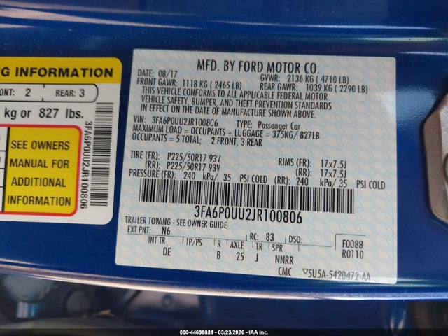 3FA6P0UU2JR100806 Ford Fusion Hybrid S