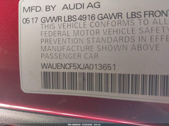 2018 Audi A5 2.0t Premium მანქანა იყიდება აუქციონზე, vin: WAUENCF5XJA013651, აუქციონის ნომერი: 44690340