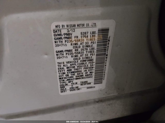 2012 NISSAN MURANO JN8AZ1MW6CW225902 Photo 8