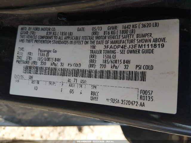 2014 Ford Fiesta Se მანქანა იყიდება აუქციონზე, vin: 3FADP4EJ3EM111819, აუქციონის ნომერი: 44690359