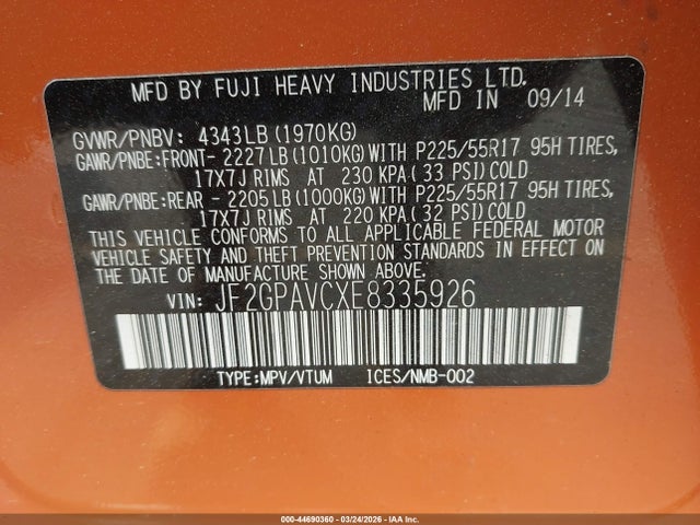 2014 SUBARU XV CROSSTREK JF2GPAVCXE8335926 Photo 8