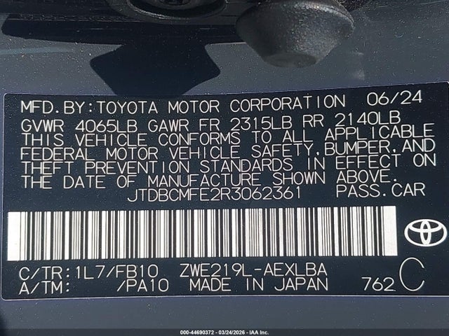 Toyota Corolla Hybrid Le 2024 JTDBCMFE2R3062361 Image 9