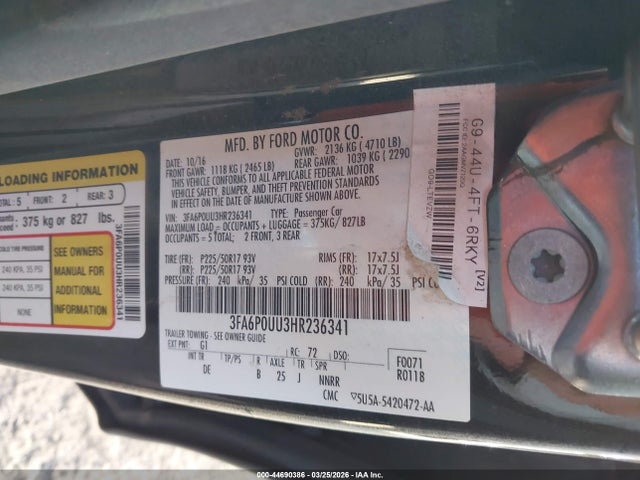 2017 FORD FUSION HYBRID 3FA6P0UU3HR236341 Photo 8