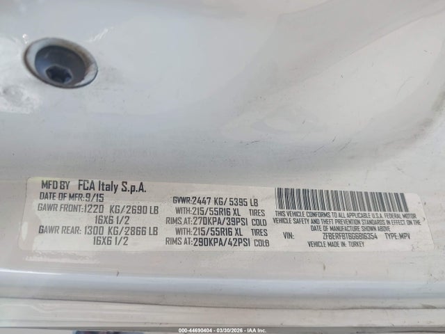 Продажа на аукционе авто 2016 Ram Promaster City Tradesman Slt, vin: ZFBERFBT6G6B16354, номер лота: 44690404