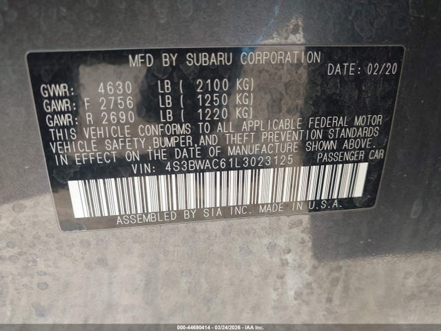 4S3BWAC61L3023125 Subaru Legacy Premium