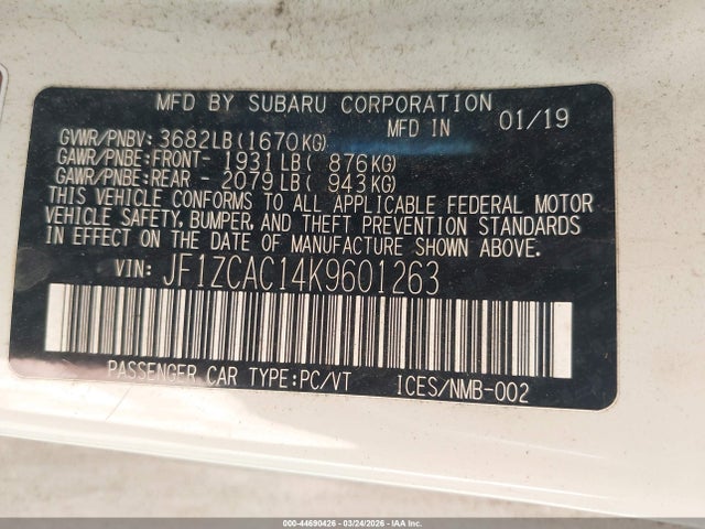 Продаж на аукціоні авто 2019 Subaru Brz Limited, vin: JF1ZCAC14K9601263, номер лоту: 44690426