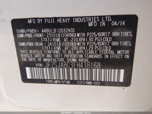 Subaru Forester 2.5i 2015 JF2SJABC3FH438168 Image 9