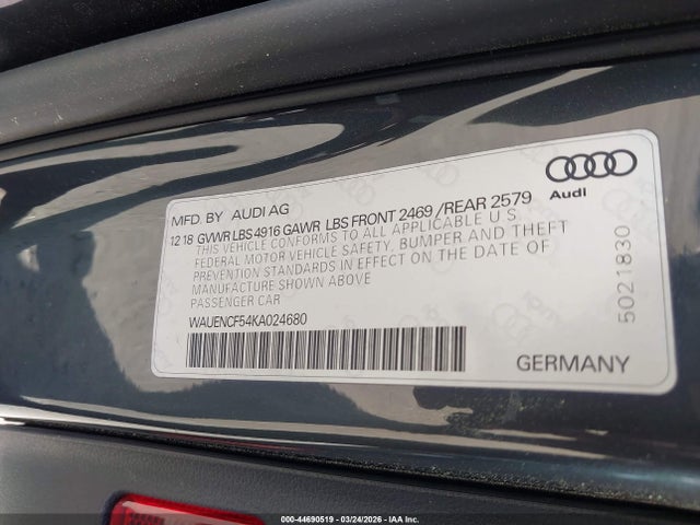 44690519 :رقم المزاد ، WAUENCF54KA024680 vin ، 2019 Audi A5 45 Premium مزاد بيع