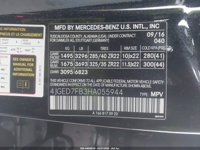 Aukcja sprzedaży 2017 Mercedes-benz Amg Gle 63 Coupe S 4matic, vin: 4JGED7FB3HA055944, numer aukcji: 44690529