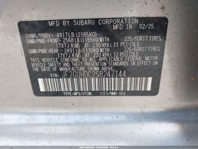 Продажа на аукционе авто 2025 Subaru Crosstrek Premium, vin: JF2GUHDC2S8247144, номер лота: 44690538