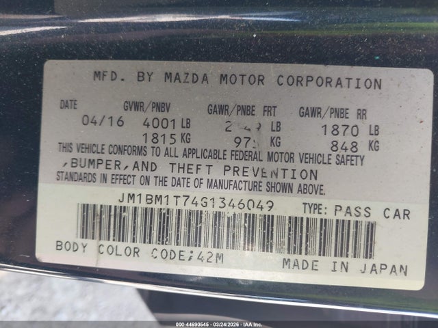 44690545 :رقم المزاد ، JM1BM1T74G1346049 vin ، 2016 Mazda Mazda3 I Sport مزاد بيع