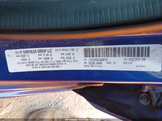 44690554 :رقم المزاد ، 1C3CDZAG3CN290781 vin ، 2012 Dodge Avenger Se مزاد بيع