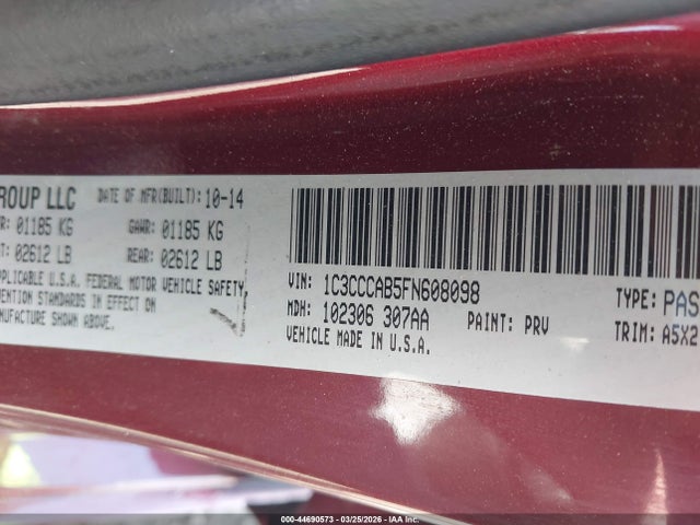 Aukcja sprzedaży 2015 Chrysler 200 Limited, vin: 1C3CCCAB5FN608098, numer aukcji: 44690573