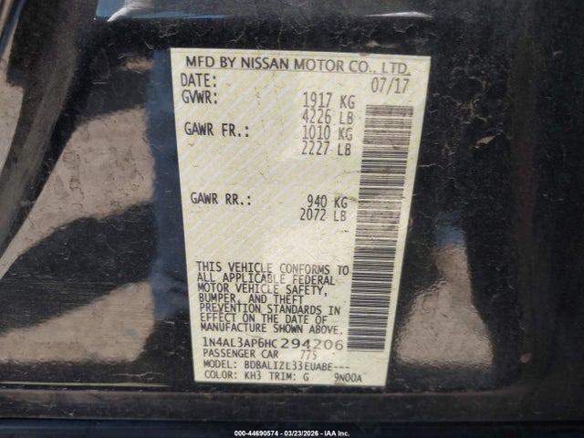 1N4AL3AP6HC294206 Nissan Altima 2.5 Sv