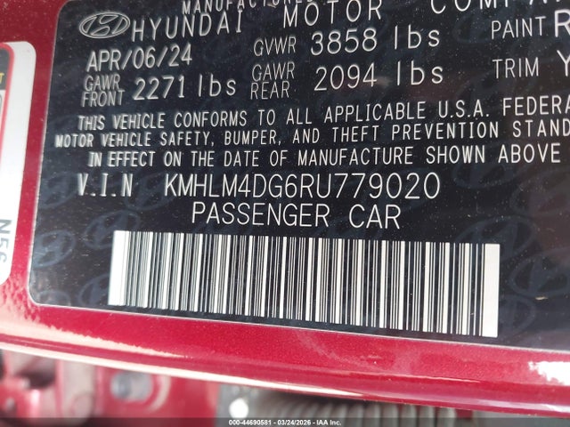 Aukcja sprzedaży 2024 Hyundai Elantra Sel, vin: KMHLM4DG6RU779020, numer aukcji: 44690581
