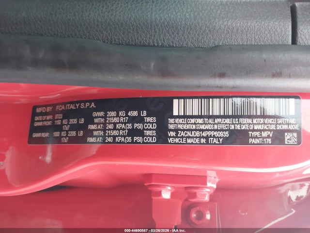 Aukcja sprzedaży 2023 Jeep Renegade Latitude 4x4, vin: ZACNJDB14PPP60935, numer aukcji: 44690587