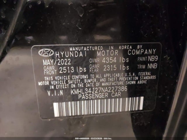 Aukcja sprzedaży 2022 Hyundai Sonata Limited, vin: KMHL34J27NA227386, numer aukcji: 44690589