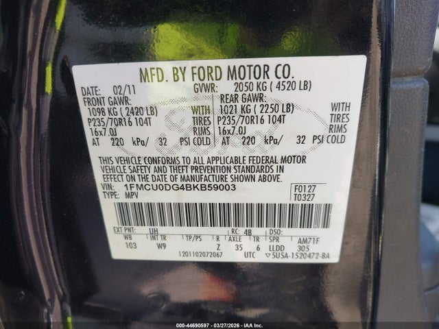 Aukcja sprzedaży 2011 Ford Escape Xlt, vin: 1FMCU0DG4BKB59003, numer aukcji: 44690597