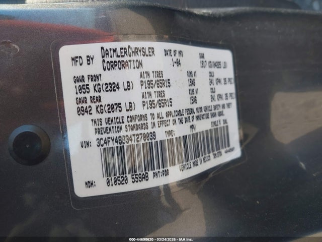 Aukcja sprzedaży 2004 Chrysler Pt Cruiser, vin: 3C4FY48B34T270039, numer aukcji: 44690620
