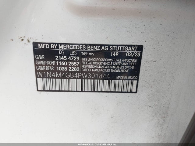 44690630 :رقم المزاد ، W1N4M4GB4PW301844 vin ، 2023 Mercedes-benz Glb 250 مزاد بيع